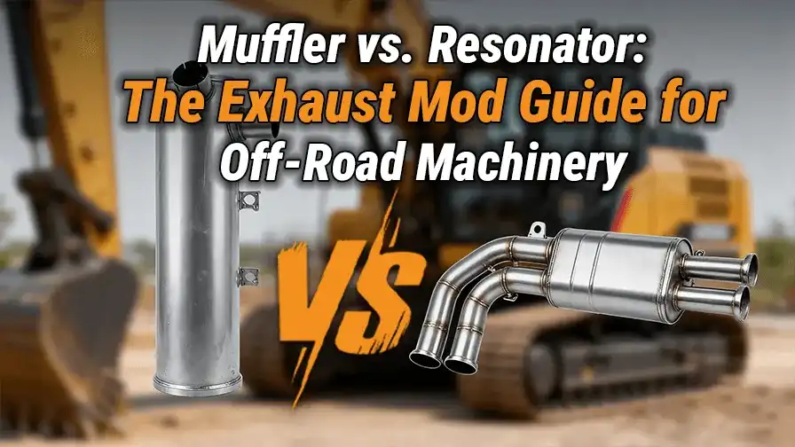 Infographic comparing a muffler and a resonator. The muffler is labeled 'The Volume Knob' for reducing overall noise, while the resonator is 'The Equalizer' for canceling specific drone frequencies.