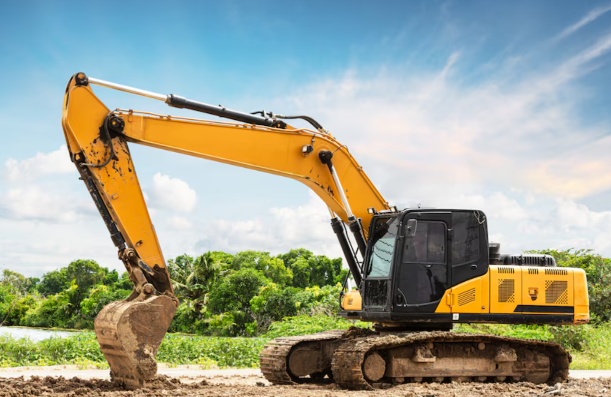Tracked excavator working on a construction site