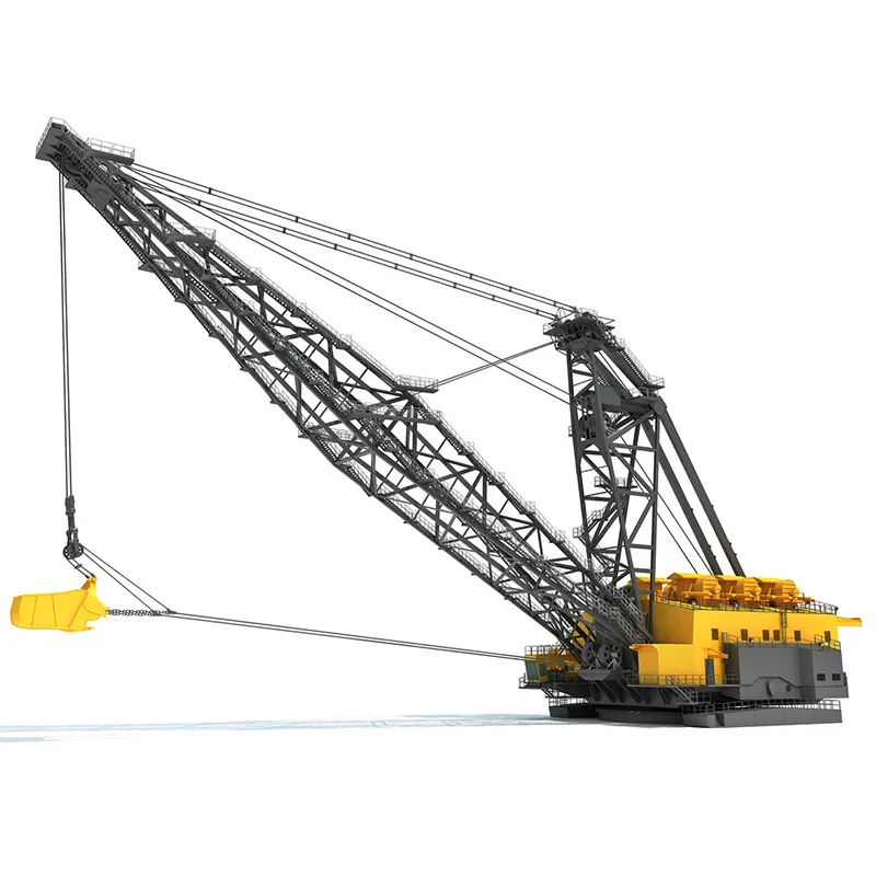 Massive dragline excavator with cable-suspended bucket