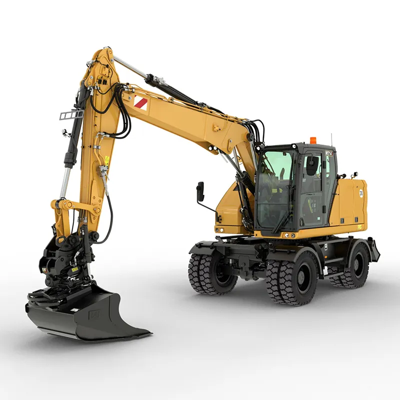 Wheeled excavator for mobility on paved surfaces