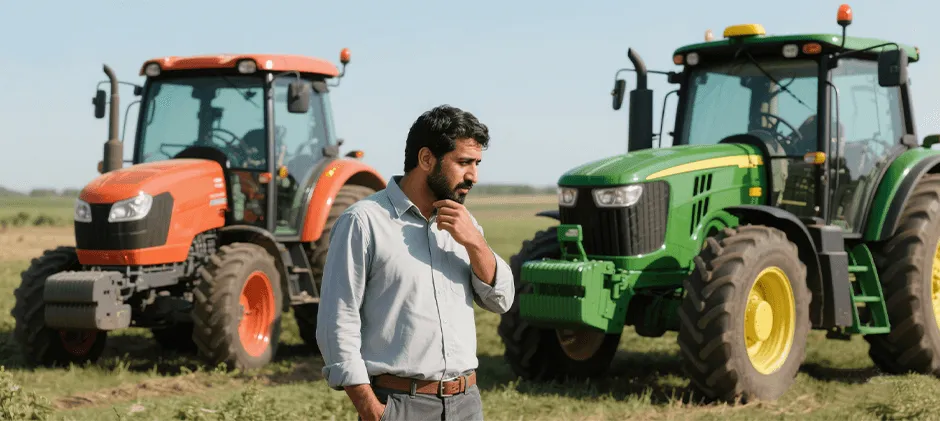 A-person-is-considering-which-one-to-choose-between-Kubota-Tractor-and-John-Deere-Tractor.