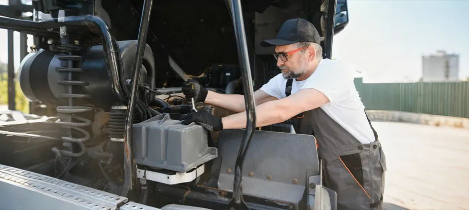 One person is using a wrench to repair