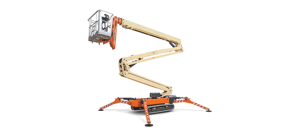 Atrium lift, also known as a spider lift, featuring a tracked base and four outrigger legs.